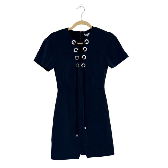 Rebecca Minkoff Mini Dress With Lace-Up Grommet Detail Size 00 Navy Blue